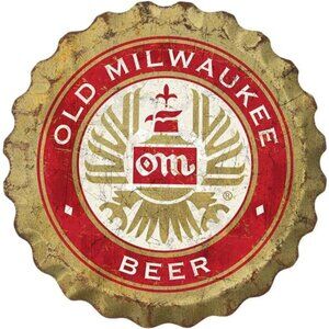 Old Milwaukee Beer Metal Bottle Cap Sign Garage Shop Bar Man Cave Outdoor LARGE